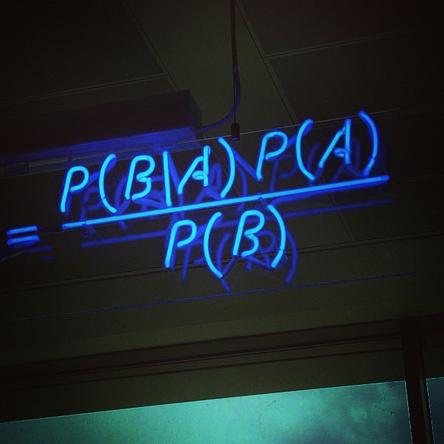 The secret to IBM Watson is the same one discovered a decade ago in statistical inference research: distance metrics & Bayes' rule. Photo: Wikimedia/mattbuck/cc-by-SA-3 #black #office #art #artwork #data #science This photo originally appeared in our Instagram on January 8, 2015, as the final clue in our reader's puzzle on what ostriches had to do with data science. (The clue was Bayes' rule