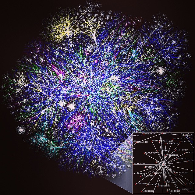 This is a 2005 visualization of the Internet IP addresses (or an Internet map). Its an example of data visualization for a network. #colors #color #colorful #pretty #tech #tree #data #visualization #internet #map Photo: Wikimedia/Matt Britt/The Opte Project/CC-BY-2.5