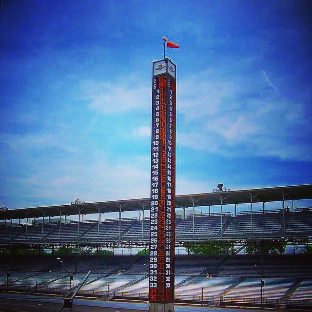 Scoreboards are the business original analytics dashboards. This is the Indianapolis Motor Speedway Pylon. #auto #autoracing #racing. #sport #stadium #grey #white #seats #man #blue #sky #clouds #flag #wind #road #race #automobile #car #cars #speed #speedway. Photo credit: Wikimedia/public domain