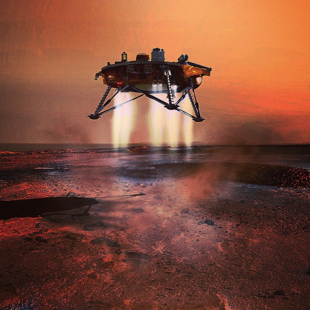 Mars One achieved a major candidate selection milestone today. Show here is an artist's drawing for Nasa Phoenix, whose design will be used in a future Mars One robotic scout lander. #science #scifi #sciencefiction #orange #sky #ground #dust #metal #tech photo #Mars One lander #space #news Red Planet artist drawing Nasa Phoenix robot Earth