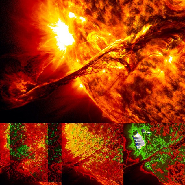 Solar eruption photo overload layout collage